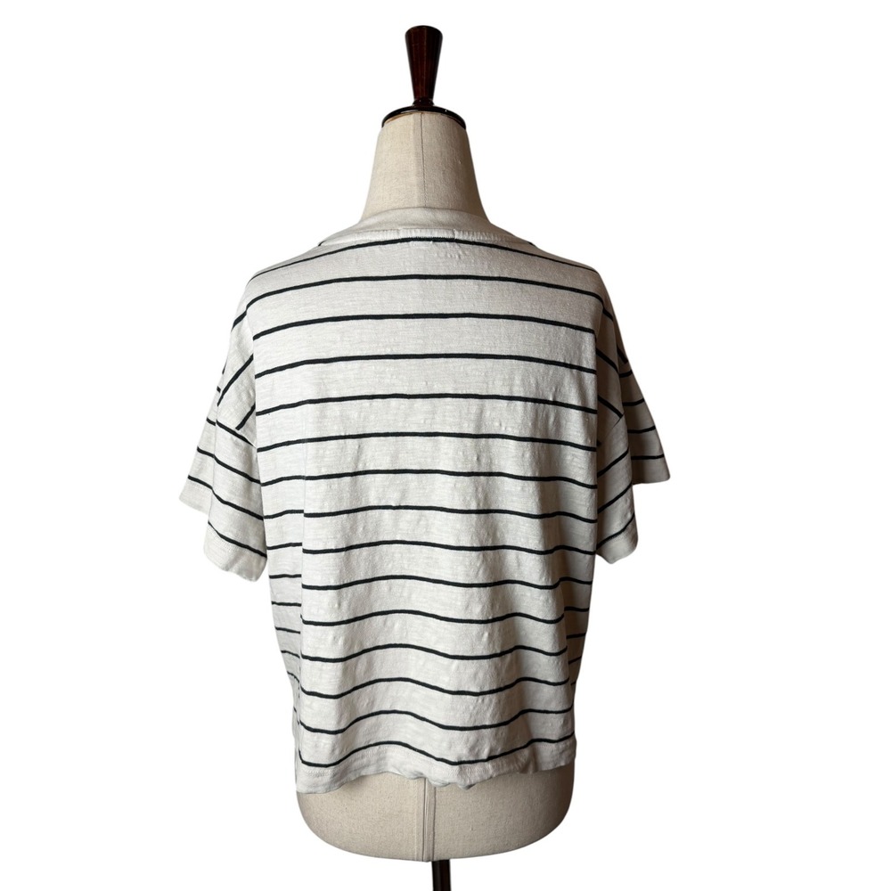 Marine Layer Sadie Slub Crop Tee Women Small Ivory Black Striped Preppy Coastal - Picture 3 of 10
